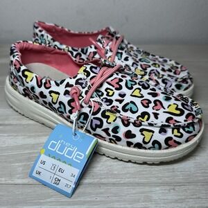 Hey Dudes Girls Wendy Hearts Size Y2 L3 White Pink Black Shoes Brand New NWT